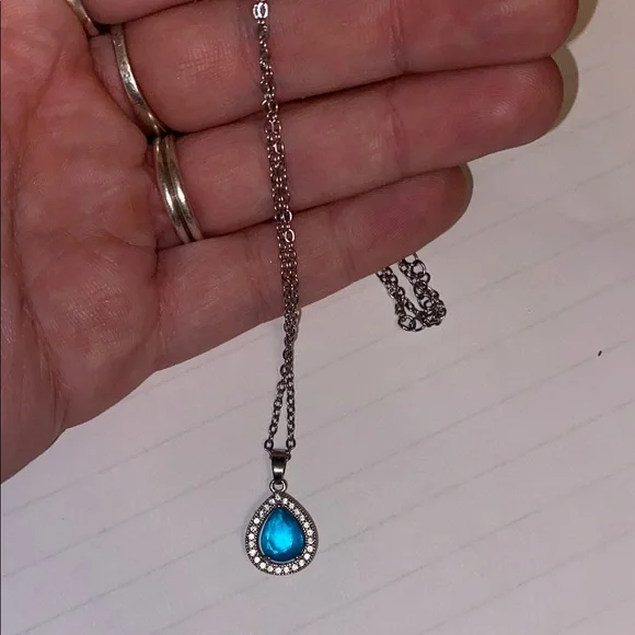 Pacifica Silver and Blue Necklace with Delicate Chain and Teardrop Pendant